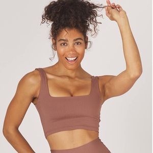 Glyder Cutting Edge Ribbed Cropped Sports Bra Cocoa Size Medium
